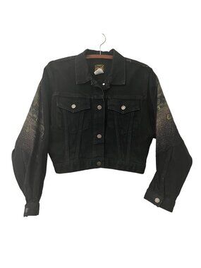 VTG Backstage Pass Canada Black Denim Horse Art Western Hipster Jacket Medium
